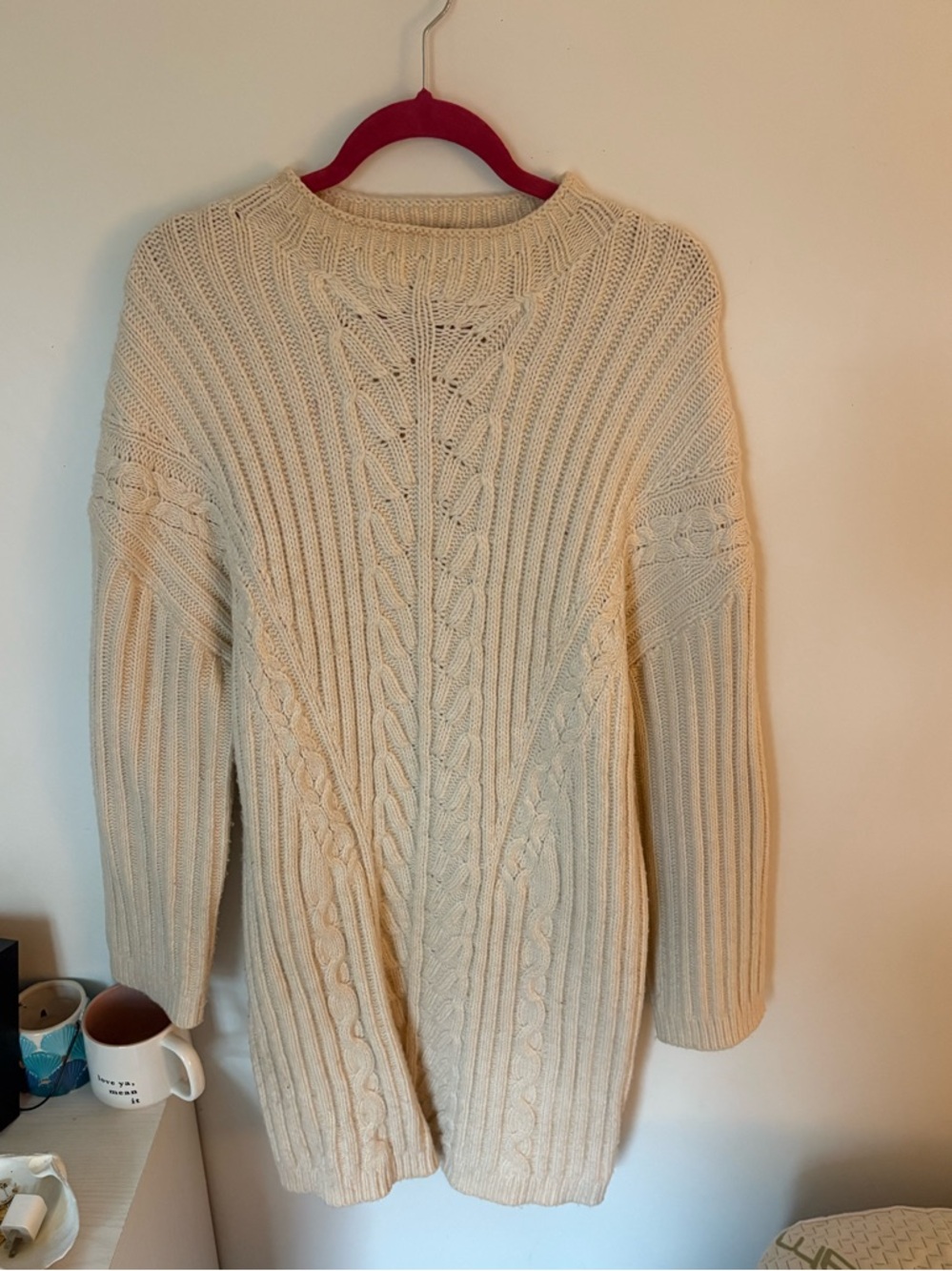 Express Cream Long Sleeve Sweater Dress